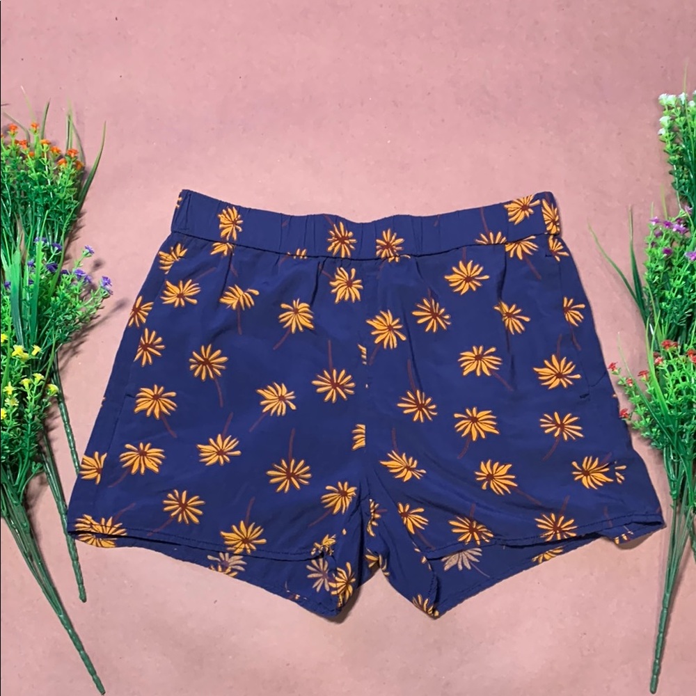 Madewell High Waist Floral Shorts in Blue and Yellow
